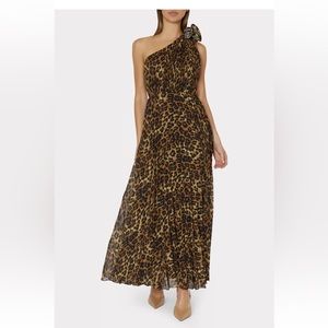Milly one shoulder with flower pleated leopard 🐆 cheetah dress size 0 xs nwt